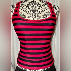 Brooks for Women Racerback Tank Top w Horizontal Red & Black Stripes & Underwire